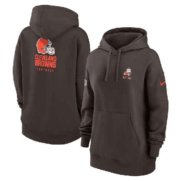 Women's Cleveland Browns Brown Sideline Club Fleece Pullover Hoodie(Run Small)